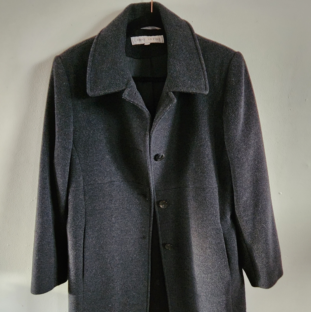 Larry Levine Womens Charcoal Gray 100% Wool Long Coat Size 12